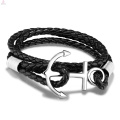 Personalidade Handmade Aço Inoxidável Weave Twine Leather Anchor Bracelet